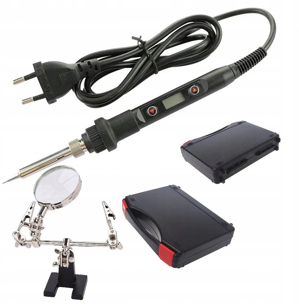 Rosfix Lutownica precyzyjna z wyświetlaczem Rosfix Orange Corso 80W Seria Electric S+ Trzecia ręka z łupą - uchwyt montażowy do lutowania+ Plastikowa