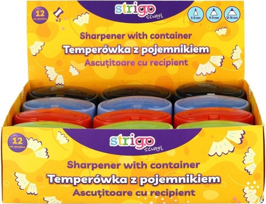 Temperówka na trzy grubości z pojemnikiem (12szt)