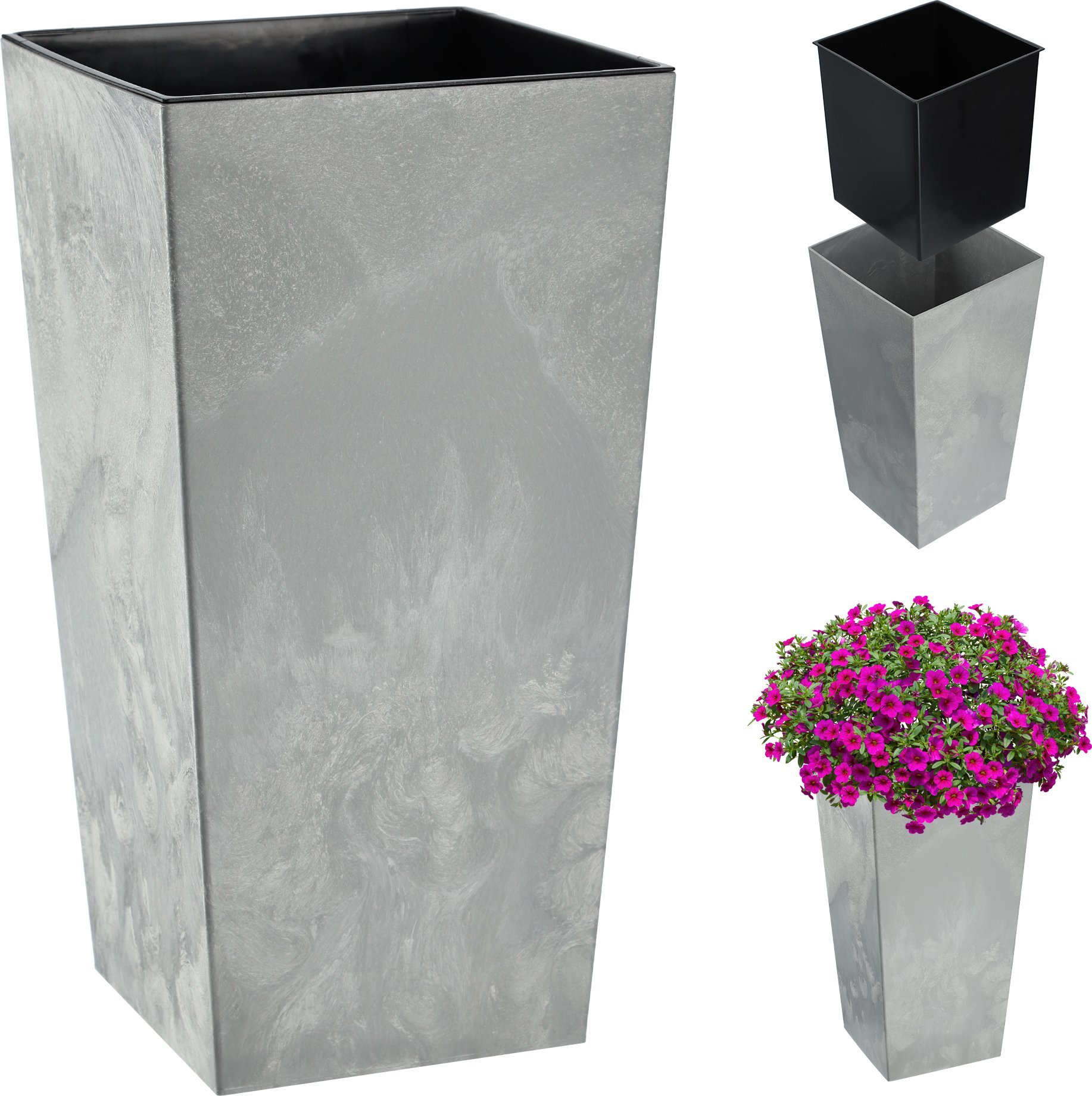 Kadax KADAX Doniczka Donica Ogrodowa 57cm Z Wkładem Wysoka Kwietnik szara Taras Balkon