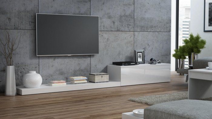 Cama Meble Szafka RTV LIFE 300/42/35 biały/ biały połysk