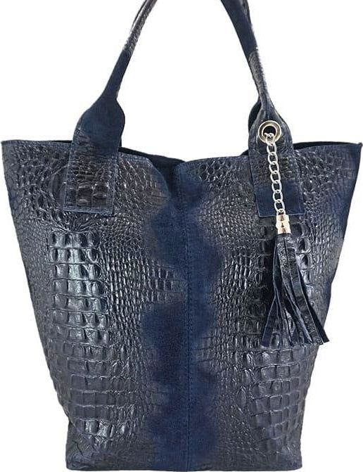 Barberinis Modny worek skórzany - CROCO - Granatowy uniwersalny