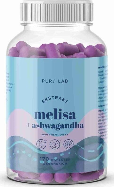Lab One AURA HERBALS_Pure Lab Ekstrakt Melisa 150 Mg + Ashwagandha suplement diety 170 kapsułek
