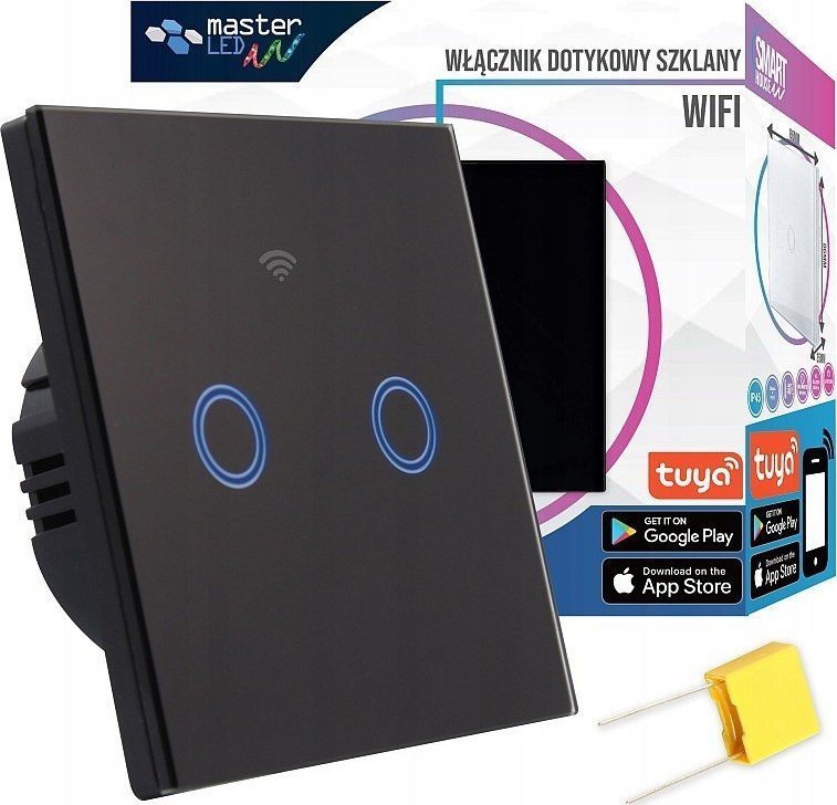 Masterled Włącznik szklany dotykowy WIFI podwójny czarny/biały
