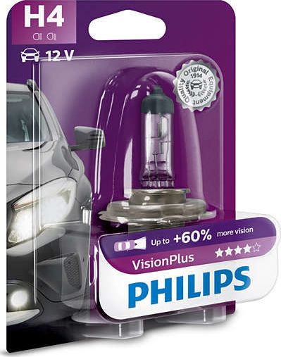 Philips ŻARÓWKA 12V H4 60/55W +60% VISION PLUS P43T PHILIPS /1SZT-BLISTER/ 12342VP