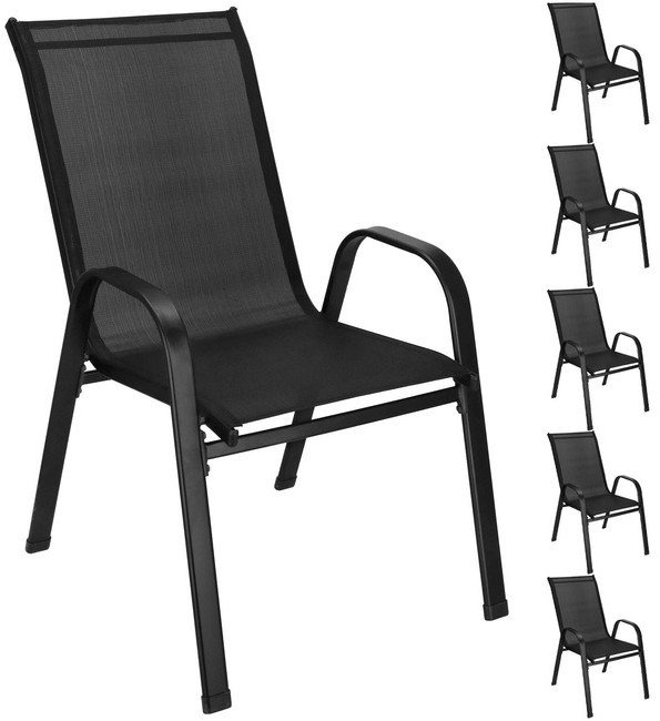 Krzesła ogrodowe 6 szt. zestaw metalowe do 120 kg, na taras, balkon czarne UNIWERSALNY