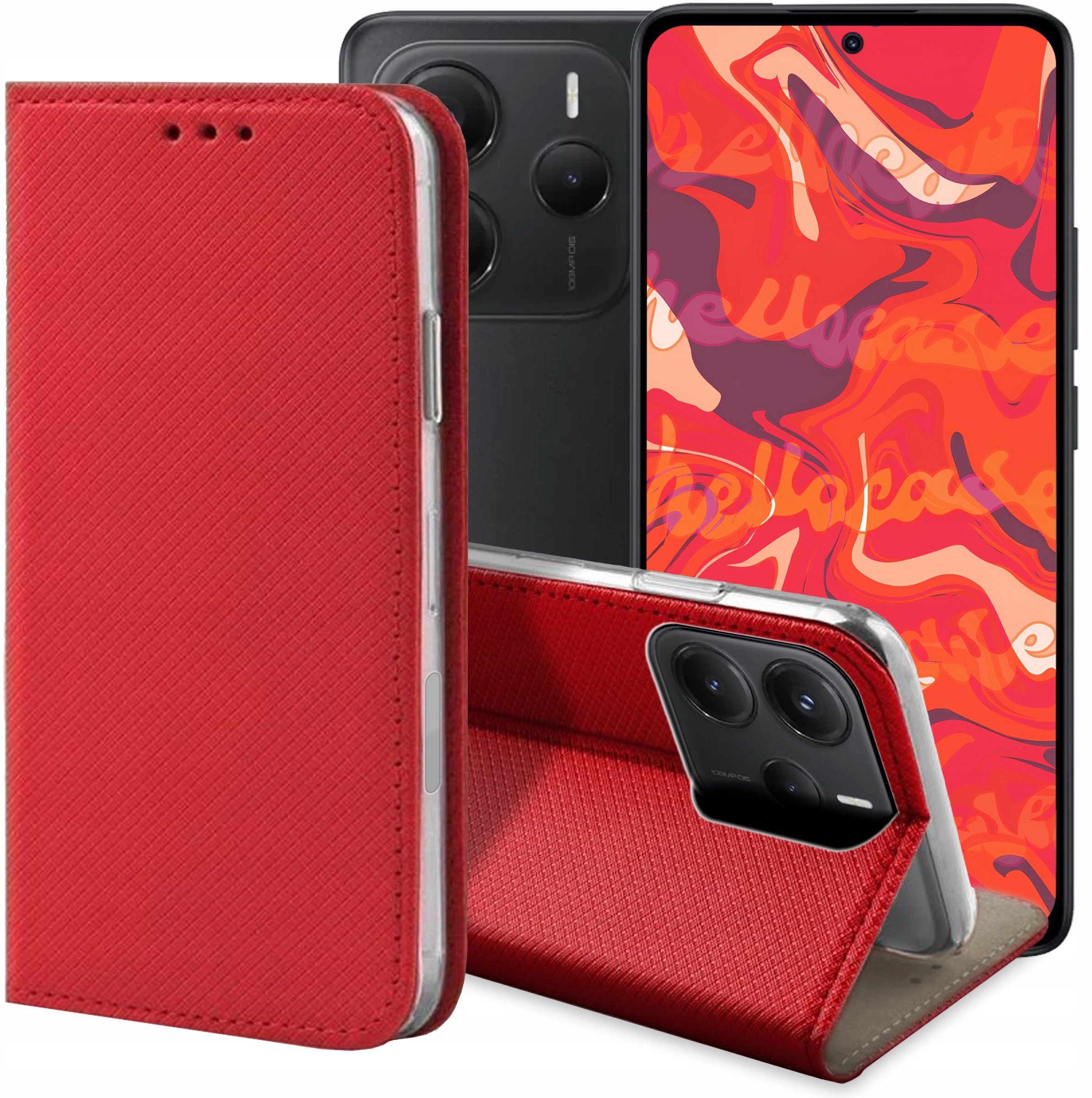 ETUI Z KLAPKĄ DO XIAOMI REDMI NOTE 14 5G CZERWONE ZAMYKANE MAGNETYCZNE CASE