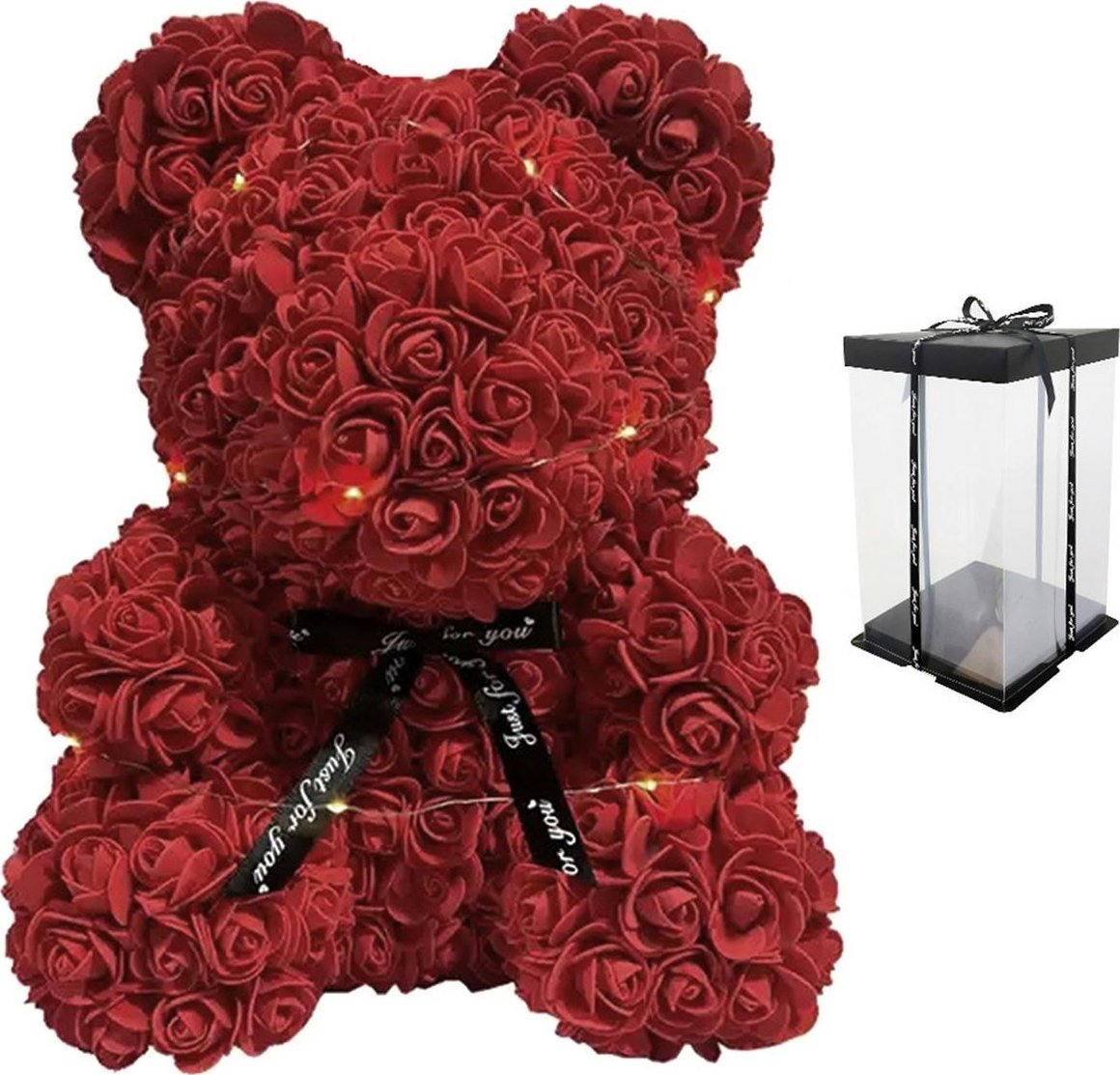ATL BQ54B Miś z róż z sercem 25cm czerwony led