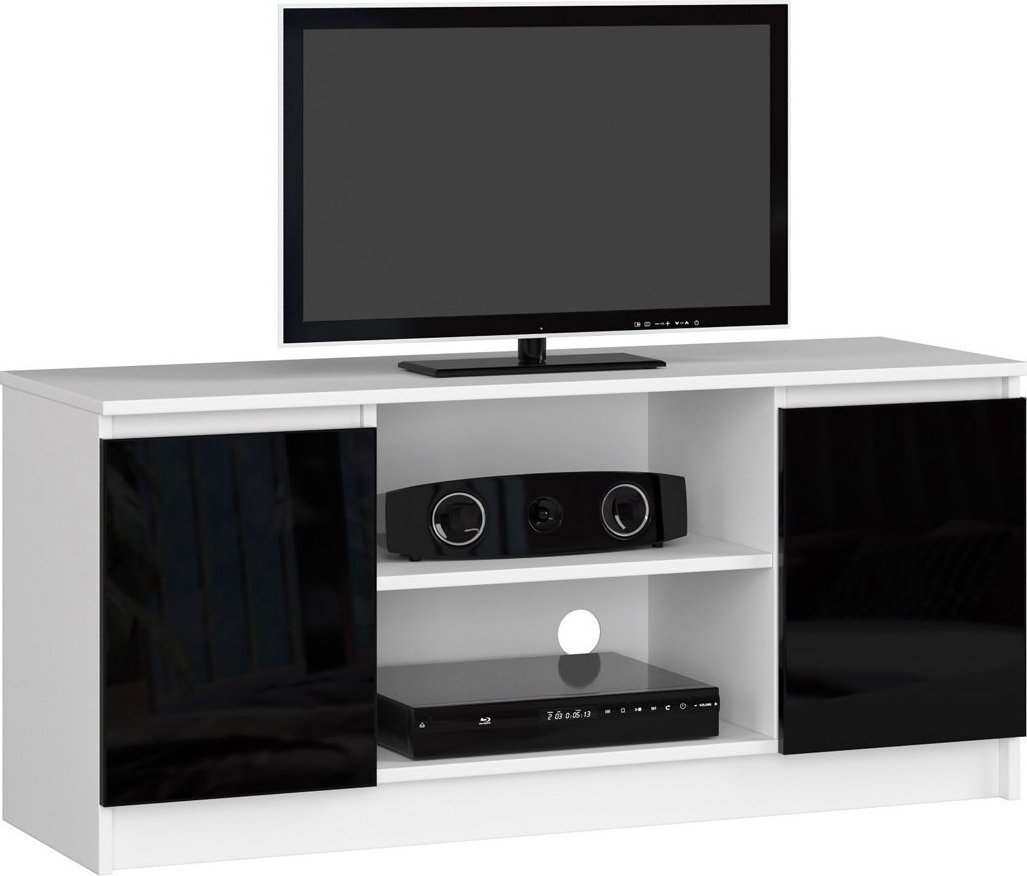 Elior Szafka RTV z dużym blatem biała + czarny połysk - Darius 4X 120 cm