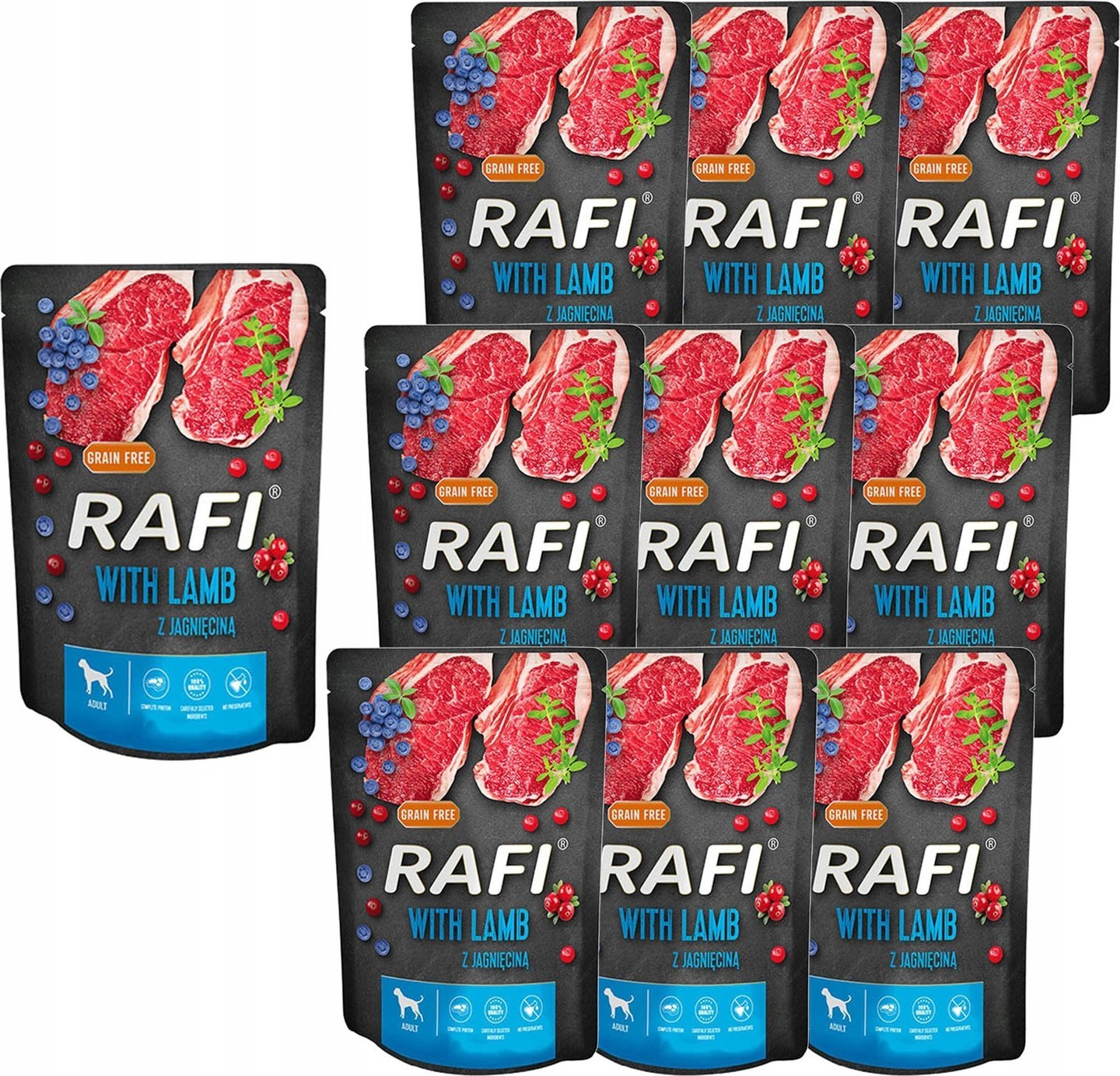 Rafi Rafi Mokra karma dla psów z jagnięciną w saszetkach 300 g x 10 sztuk