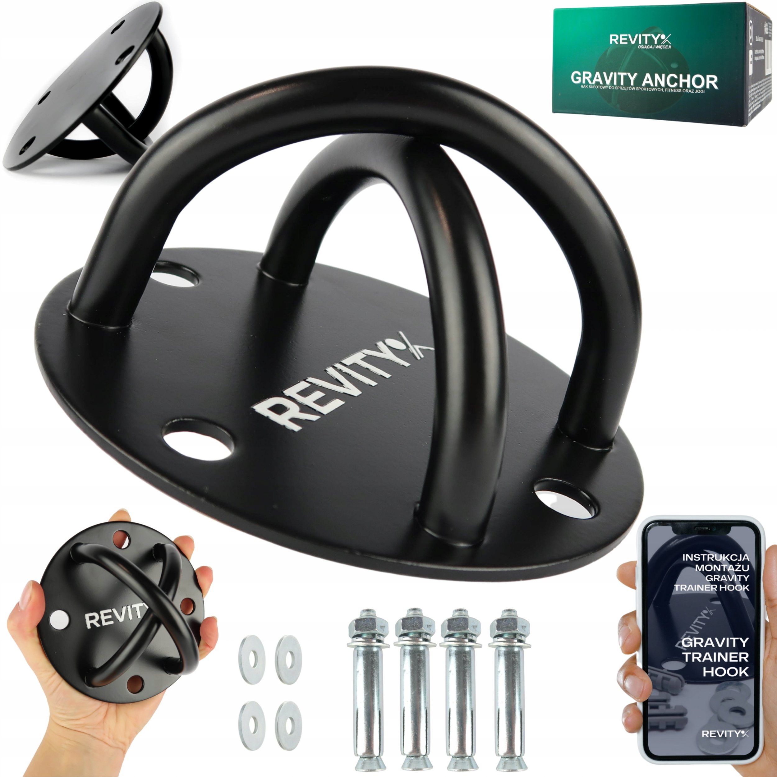 Hak uchwyt Revity mocowanie sufitowe do montażu pasów typu TRX lub worka bokserskiego