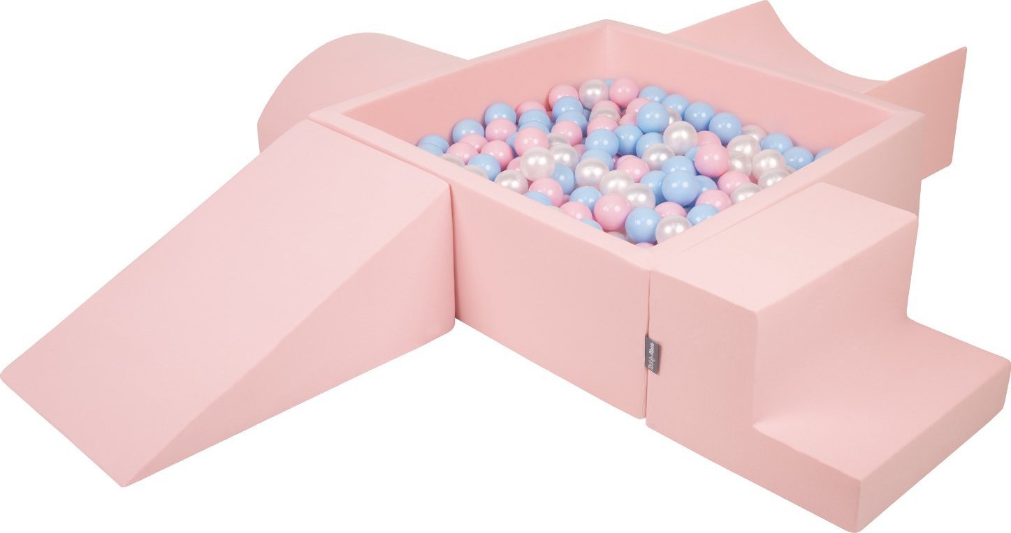 KiddyMoon KiddyMoon Piankowy plac zabaw PPZP-KW30D-115 z piłeczkami różowy: babyblue-pudrowy róż-perła basen 200/klin L/rampa L/półwałek L/schodek Zab