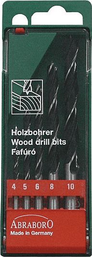Wiertło Abraboro do drewna spiralne walcowe 4 5 6 10 8mm zestaw (AB18000540)