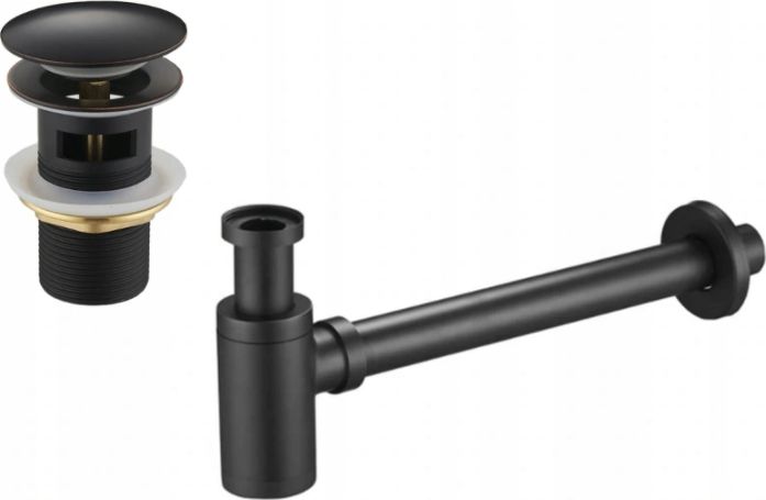 Syfon Mexen Mexen półsyfon umywalkowy okrągły z korkiem ceramicznym klik-klak, z przelewem, czarny antyczny - 7992050-79