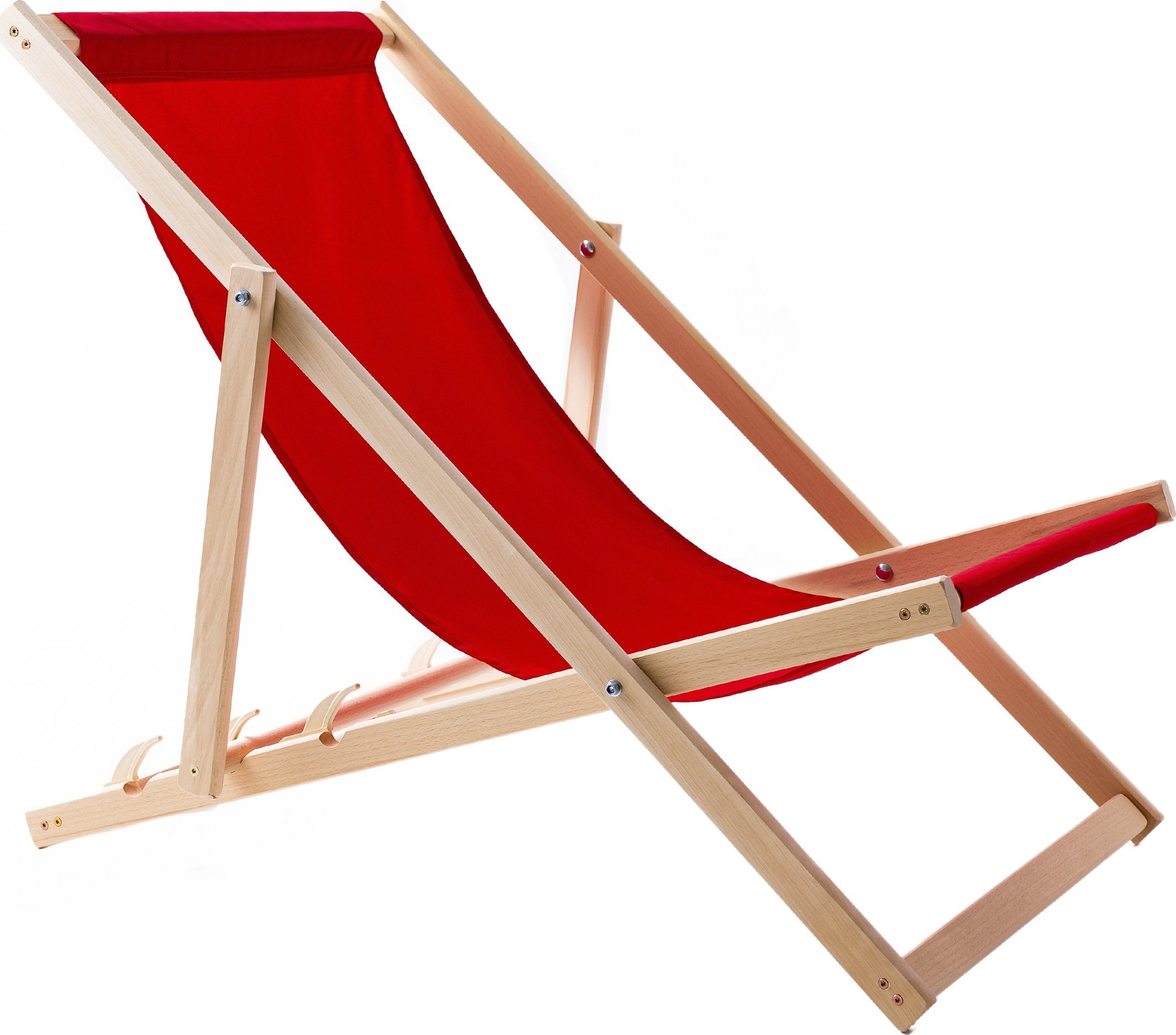 LEŻAK PLAŻOWY OGRODOWY DREWNIANY SKŁADANY WOODOK czerwona tkanina