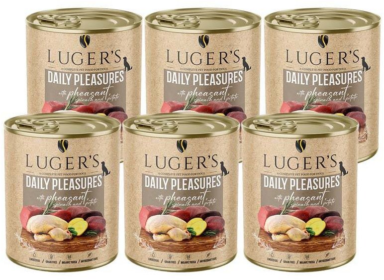 Karma mokra dla psa Luger's Daily Pleasures z bażantem, szpinakiem i ziemniakiem zestaw 6 x 800 g