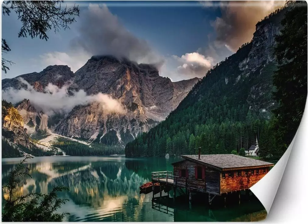 Feeby Fototapeta, Domek nad górskim jeziorem - 200x140