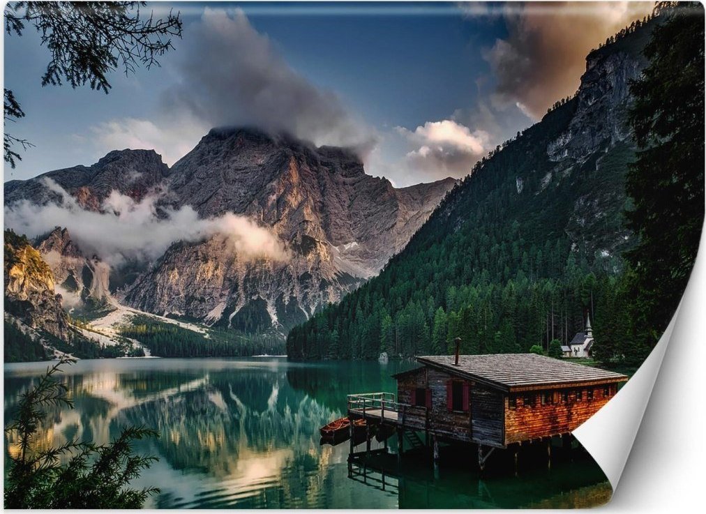 Feeby Fototapeta, Domek nad górskim jeziorem - 200x140