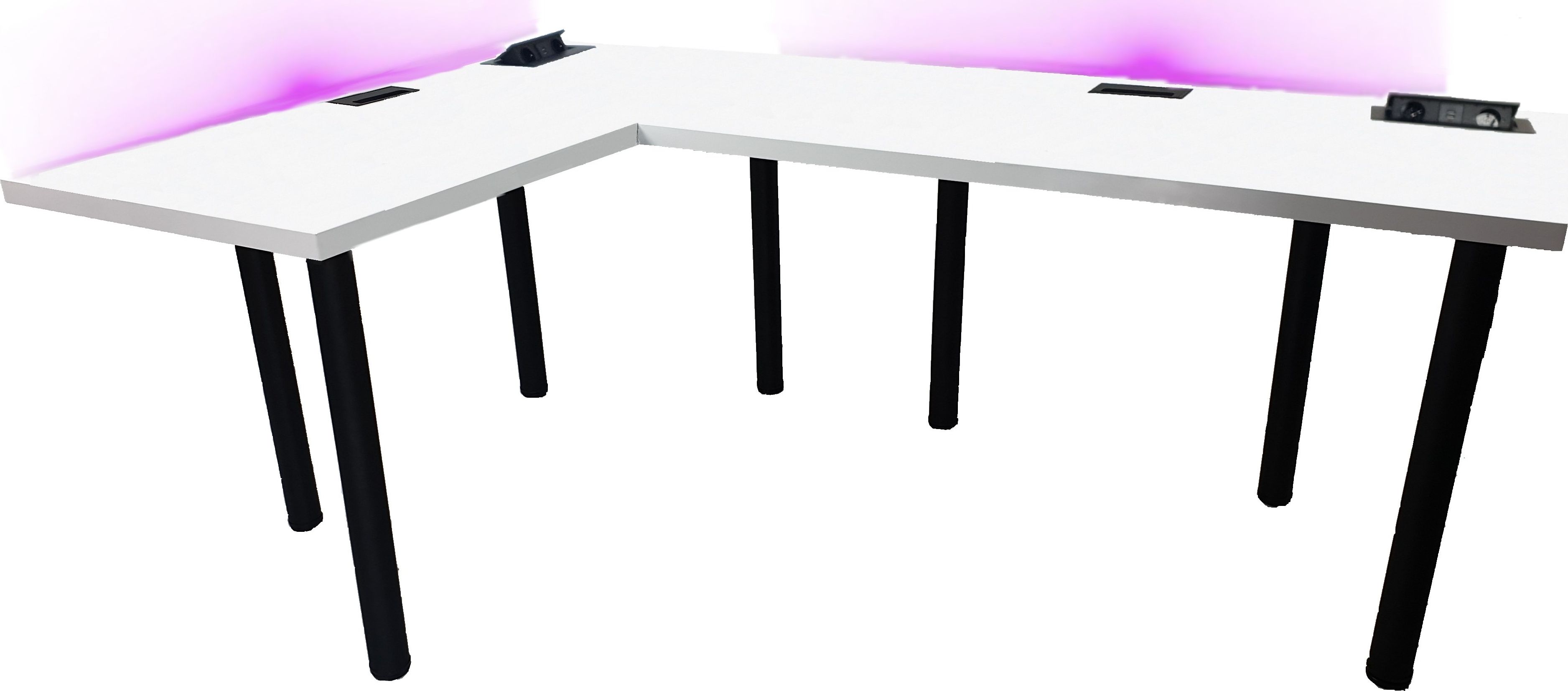 Biurko Daming Model 3 Białe 202 cmx136 cm x 3,6 cm z prostokątnym przepustem na kable