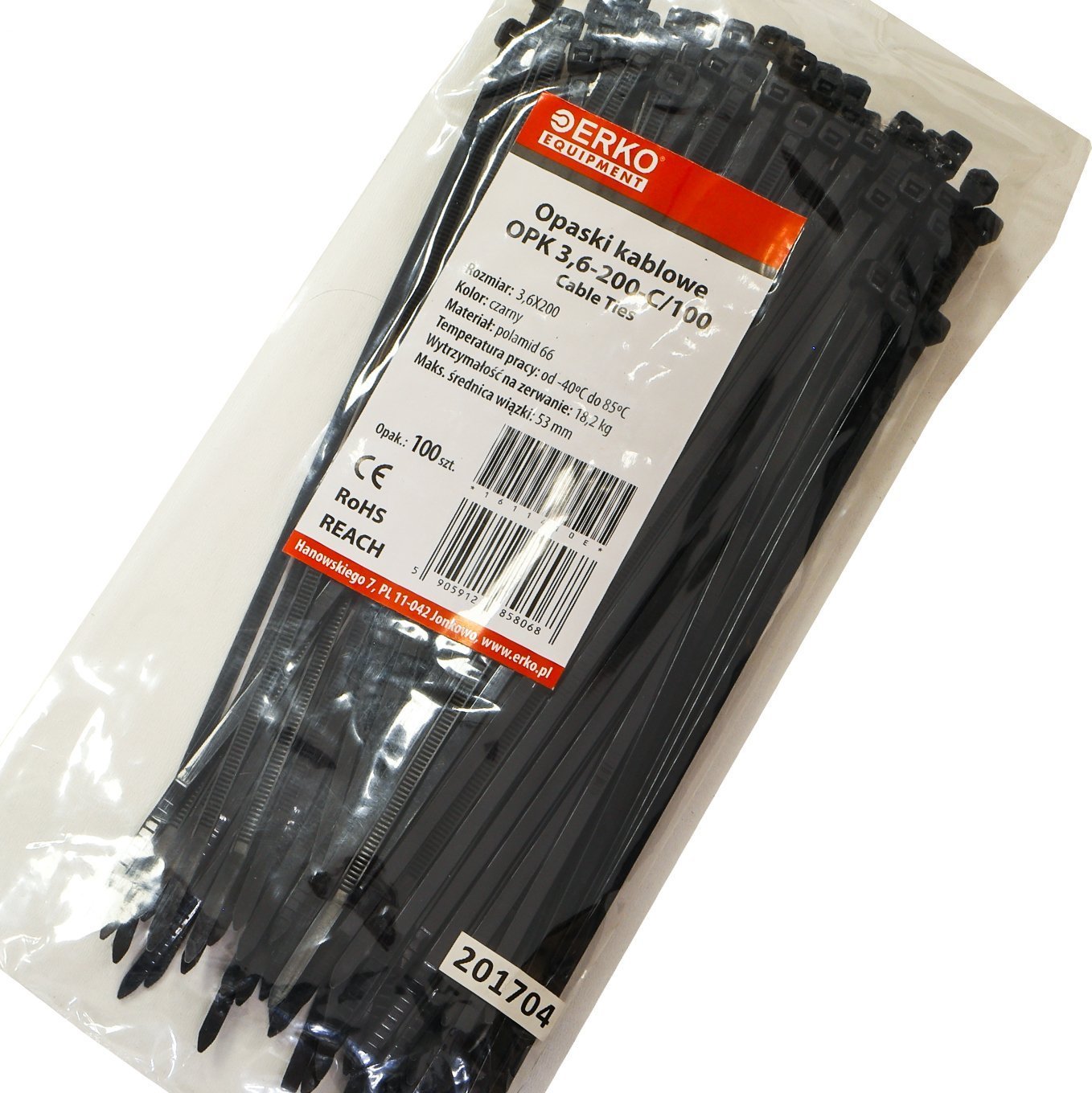 Organizer Erko Opaska zaciskowa czarna OPK 200/3,6 op.100szt ERKO