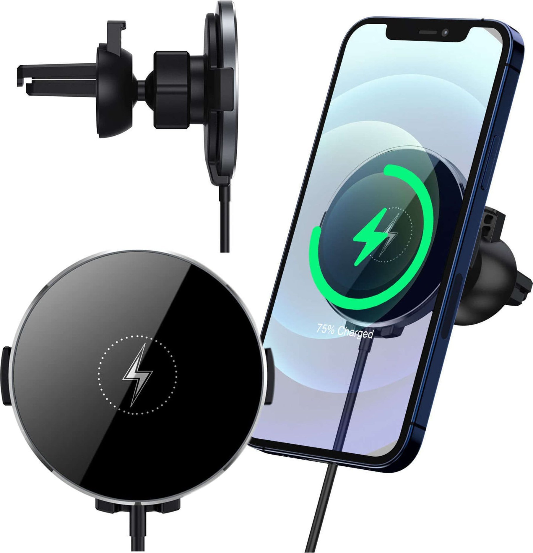 Alogy Alogy Uchwyt do samochodu 2w1 z ładowarką Qi Airvent MagSafe Charger do MagSafe 15W do kratki samochodowy Czarny