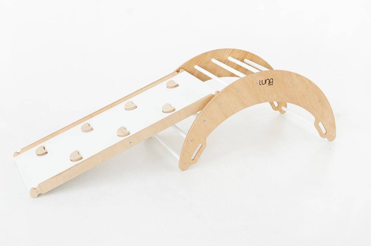 Plac zabaw do domu Moon Plus | biały | Bujak + zjeżdżalnia 2w1