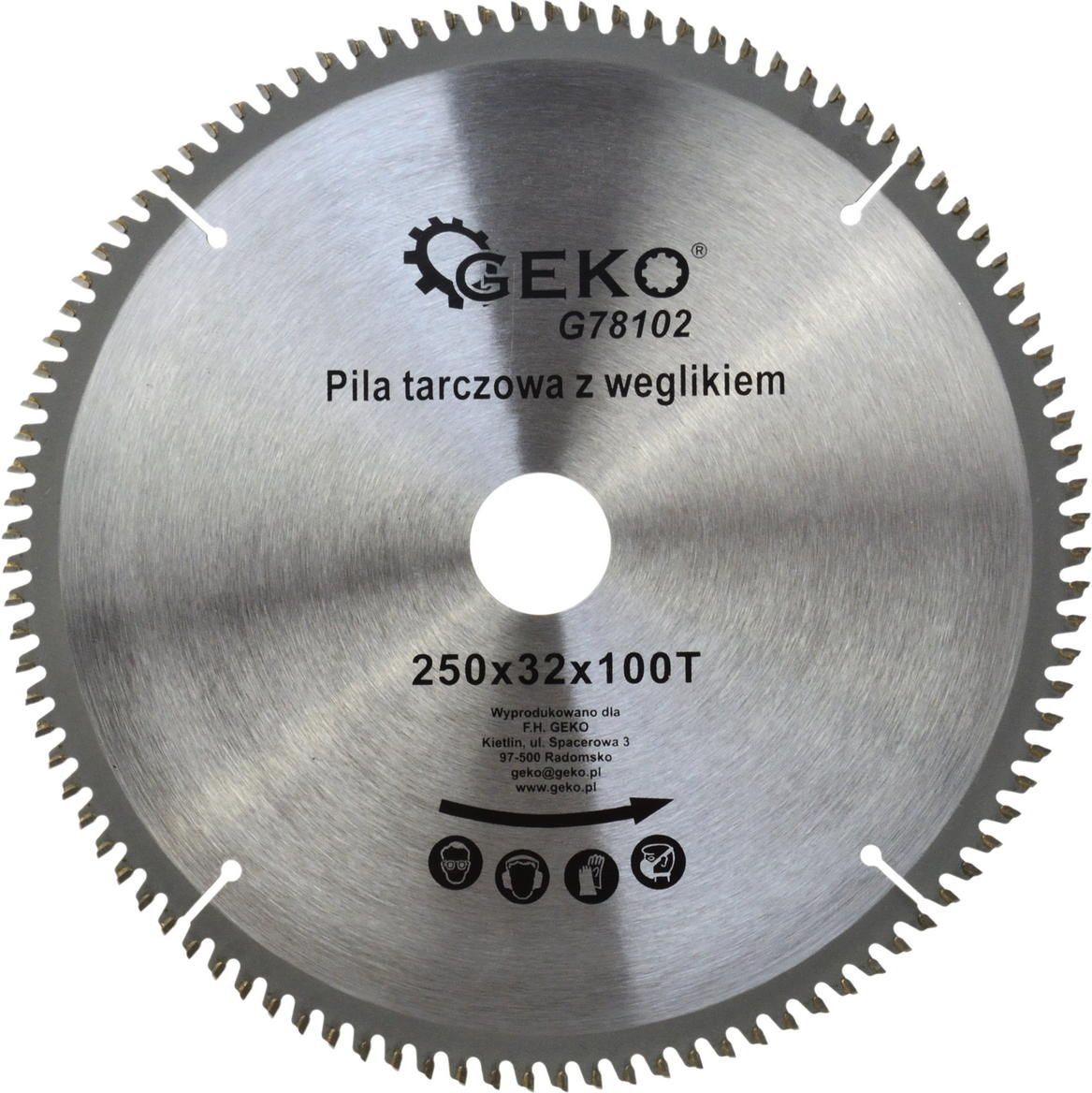 Geko Tarcza do aluminium z widią 250mmx100Tx32mm + zestaw redukcji (25)