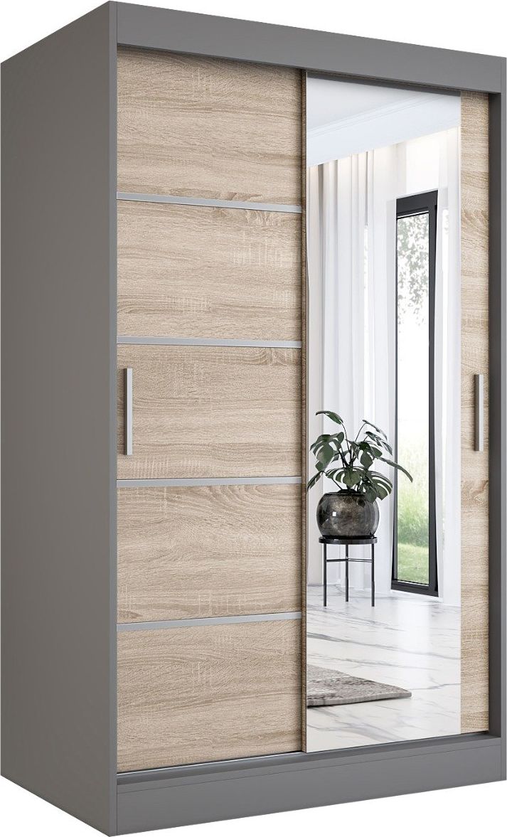 MKPOL Szafa przesuwna MODUO COMFORT 2 120 antracyt/dąb sonoma z lustrem