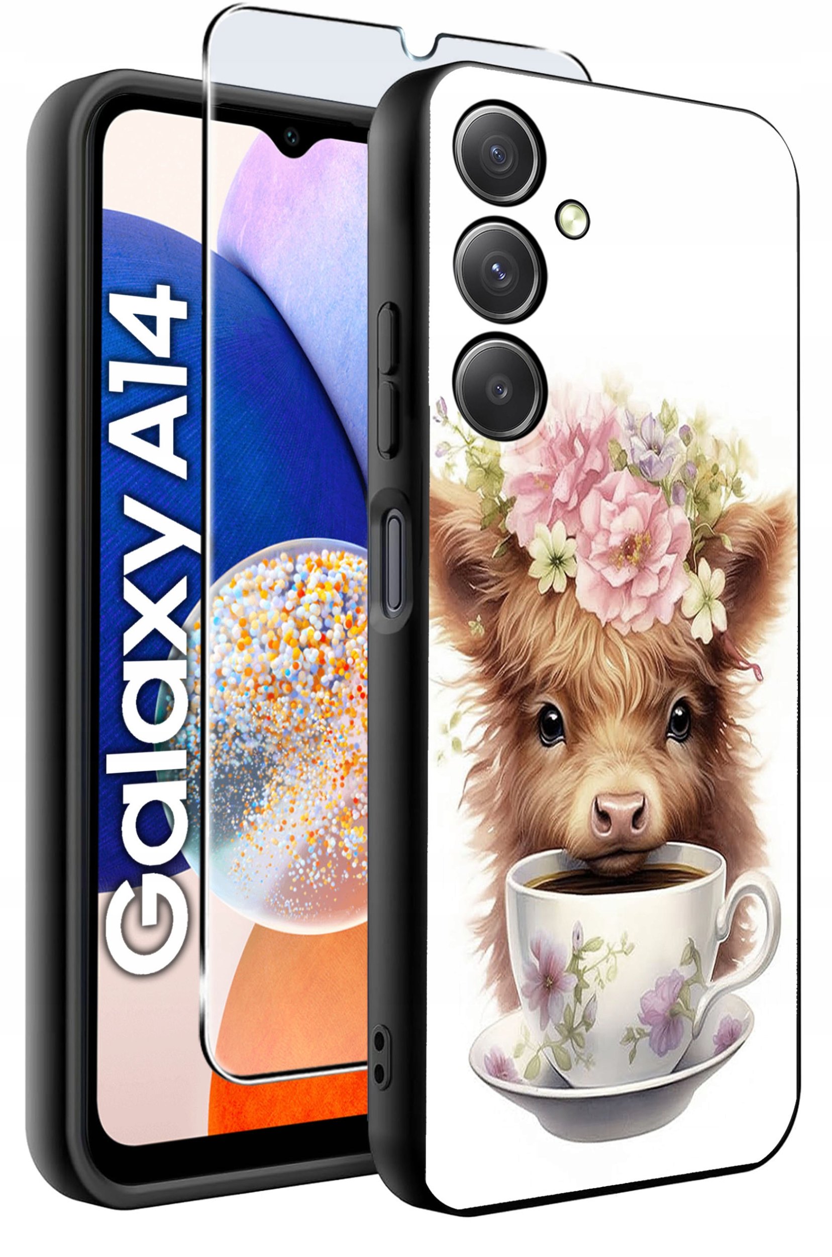 ETUI do Samsung A14 5G WZORY | SILIKONOWE MATT CASE + SZKŁO HARTOWANE 9H