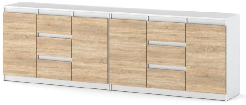 Komoda 240cm Szafka 4 Szuflady Biała Dąb Sonoma Pojemna Nowoczesna Salon