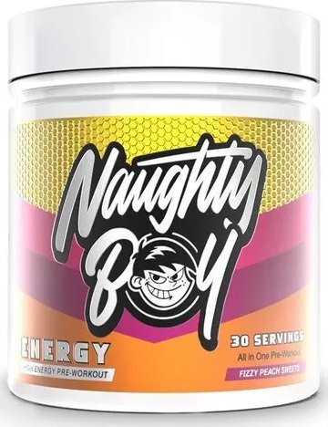 Naughty Boy - Przedtreningówka, Energy, Fizzy Peach Sweets, Proszek 390g