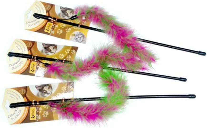Dingo Wędka dla kota ogonek z piór różowo zielony