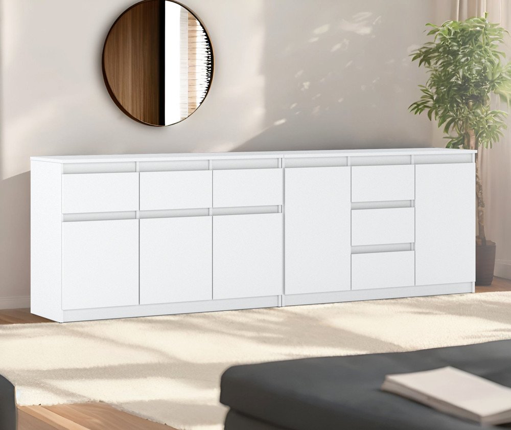 Komoda Biała Nowoczesna Szafka Pojemna Do Salonu 6 Szuflad 240cm Duża