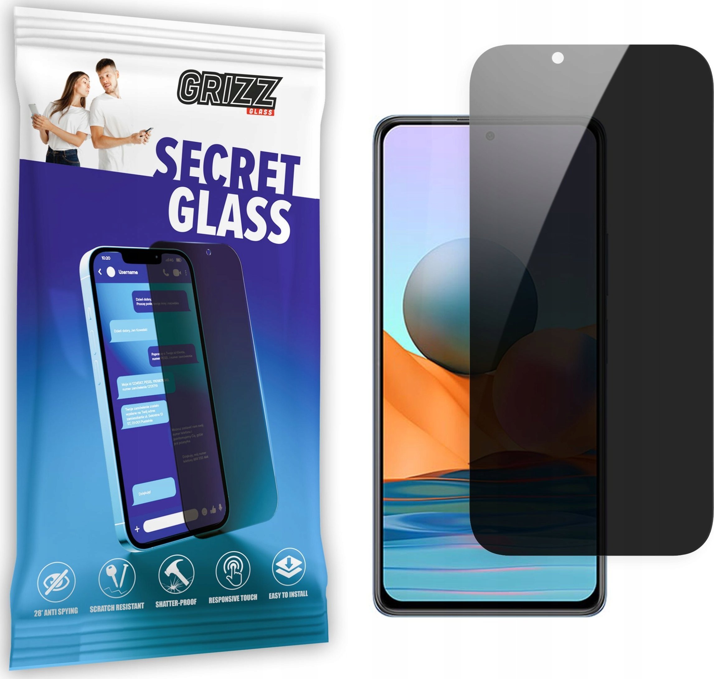 GrizzGlass Szkło prywatyzujące GrizzGlass SecretGlass Xiaomi Redmi Note 10 Pro Max