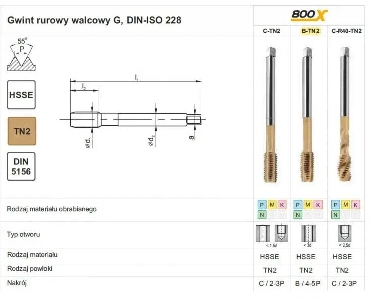 Fanar GWINTOWNIK G 3/8" DIN-5156B HSSE TIN 800X