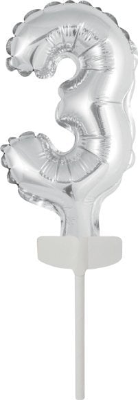 AMSCAN Balon foliowy mini cyfra 3 srebrna 7x12cm