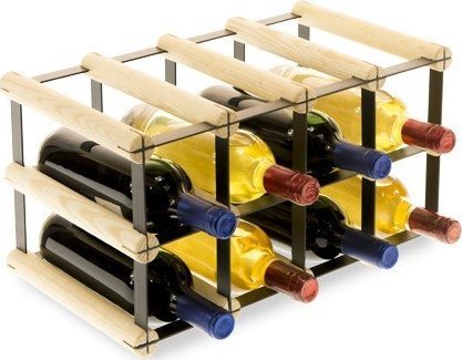 Wamar-Sosenka Regał na wino Stojak na 8 Butelek Szklanych/ PET RW-8/ 4x2 Surowy Naturalny Metal + Drewno RW-8-4x2-8