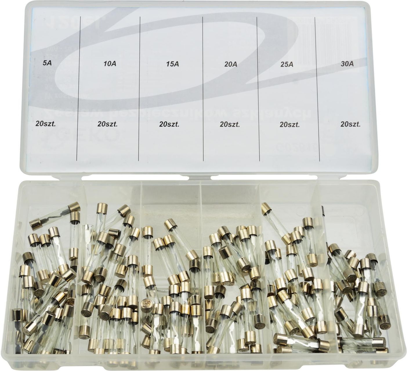 Geko Zestaw bezpieczników szklanych 120el. (20)