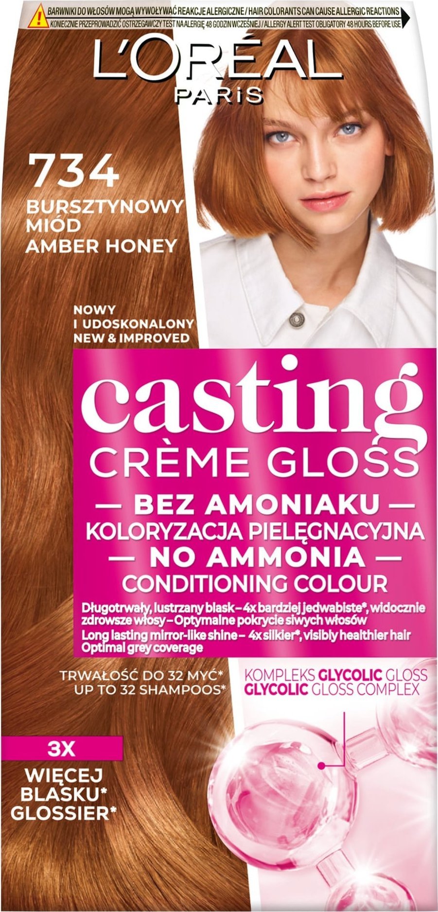 L'Oreal Paris Casting creme gloss farba do włosów 734 bursztynowy miód