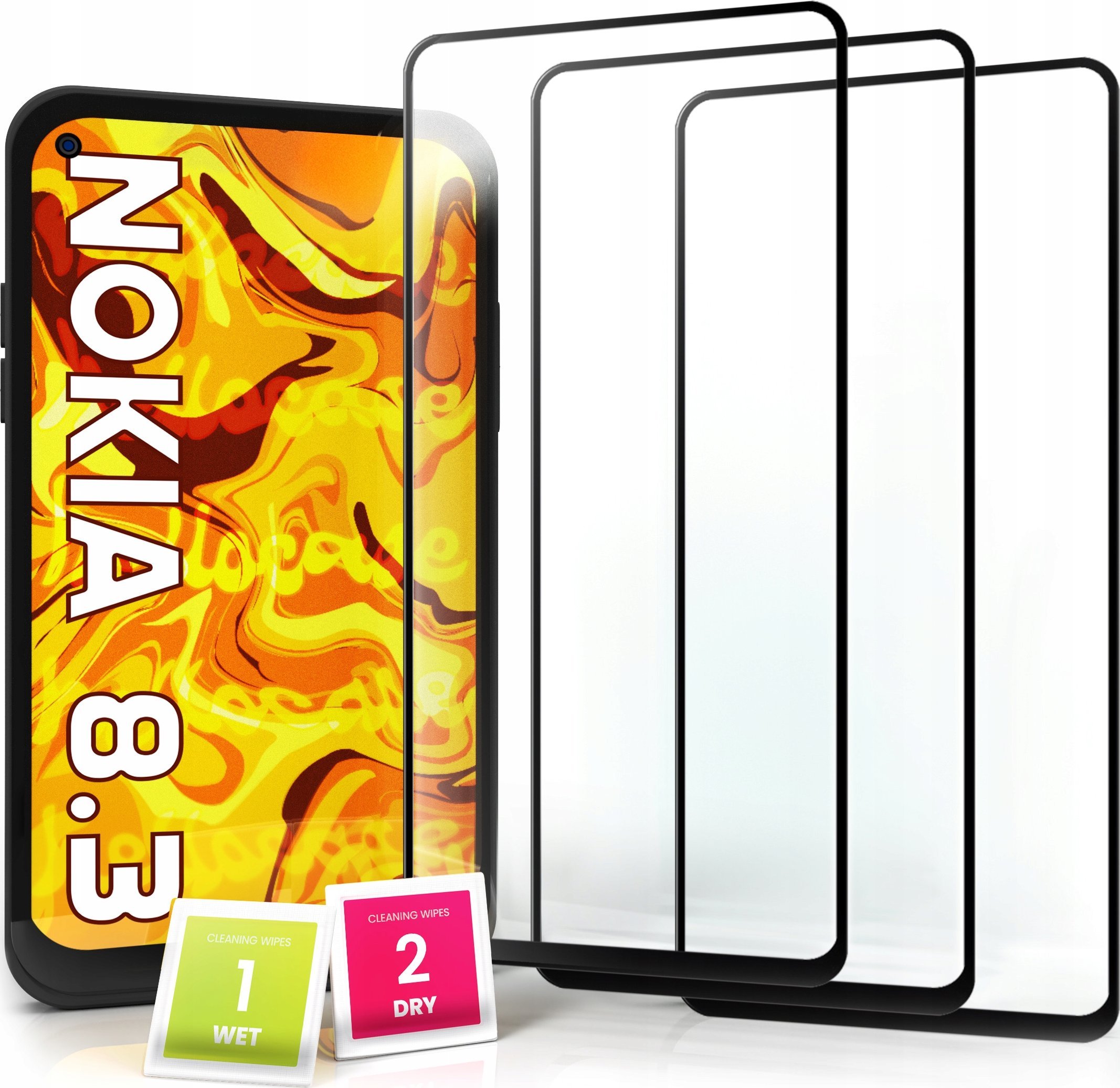 Hello Case 3-pak SZKŁO HARTOWANE DO Nokia 8.3 na cały ekran 9H ochronne 5D