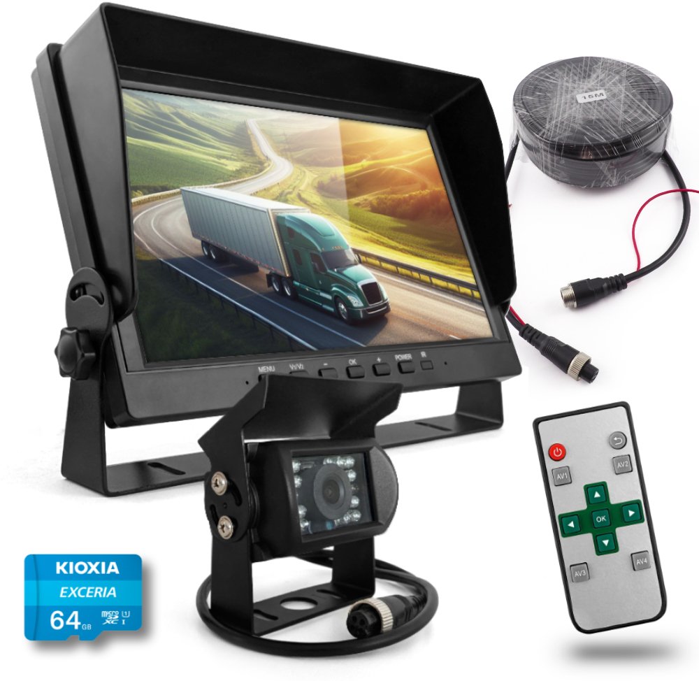 Zestaw Cofania Monitor 10" Rejestrator FHD 1080p Kamera Kabel 15m SD 64GB