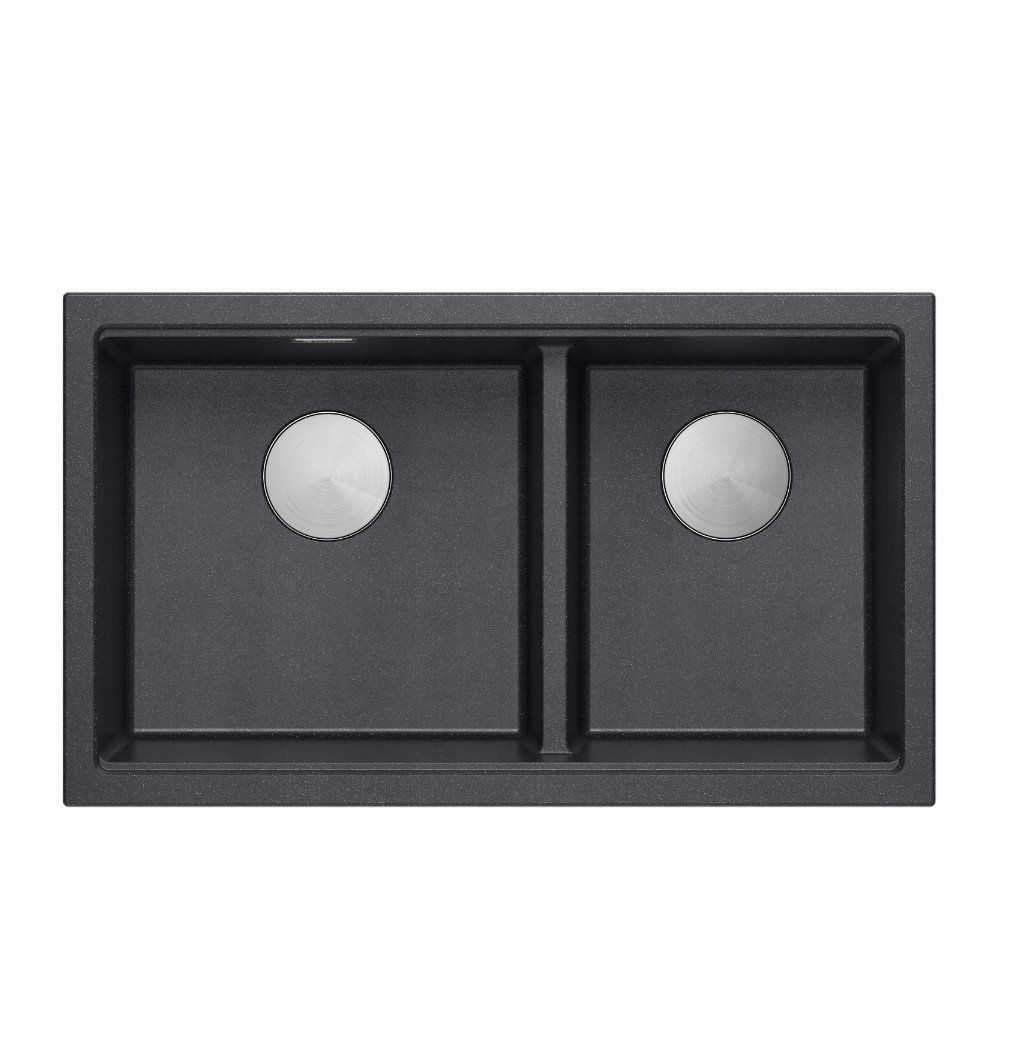 QUADRON | LOGAN 120 | granitowy zlewozmywak kuchenny BLACK DIAMOND + STAL | wymiar: 76 x 45 x 23,5 cm | 2-komorowy wpuszczany | podbudowa szafki od: 8