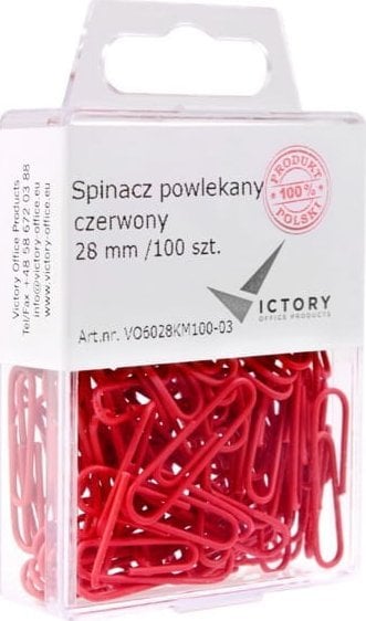Victory Office Product SPINACZE BIUROWE VICTORY OFFICE 28MM 100 SZT. OKRĄGŁE POWLEKANE CZERWONE POJEMNIK PLASTIKOWY ZAWIESZANY