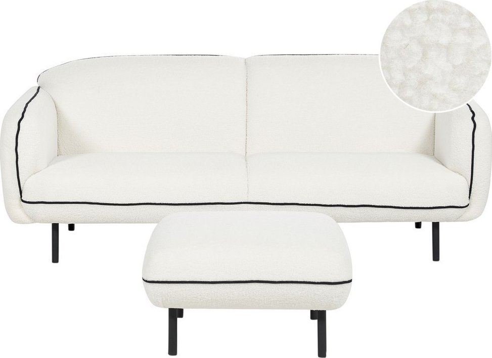 Beliani Sofa trzyosobowa boucle z otomaną biała TONSBERG