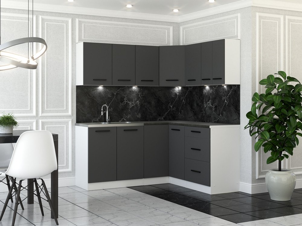 Meble Kuchenne Narożne Komplet Danka Szafki Kuchnia Zestaw Biały Szary Mat