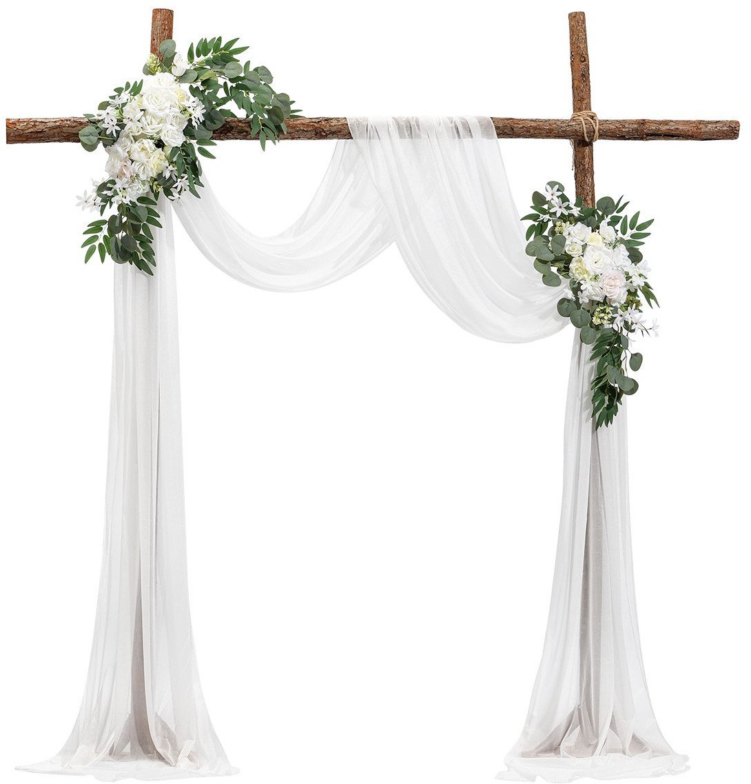 Dekoracja Ślubna - Komplet Kwiatów i Tkanin na Łuk 3-Częściowy Biały