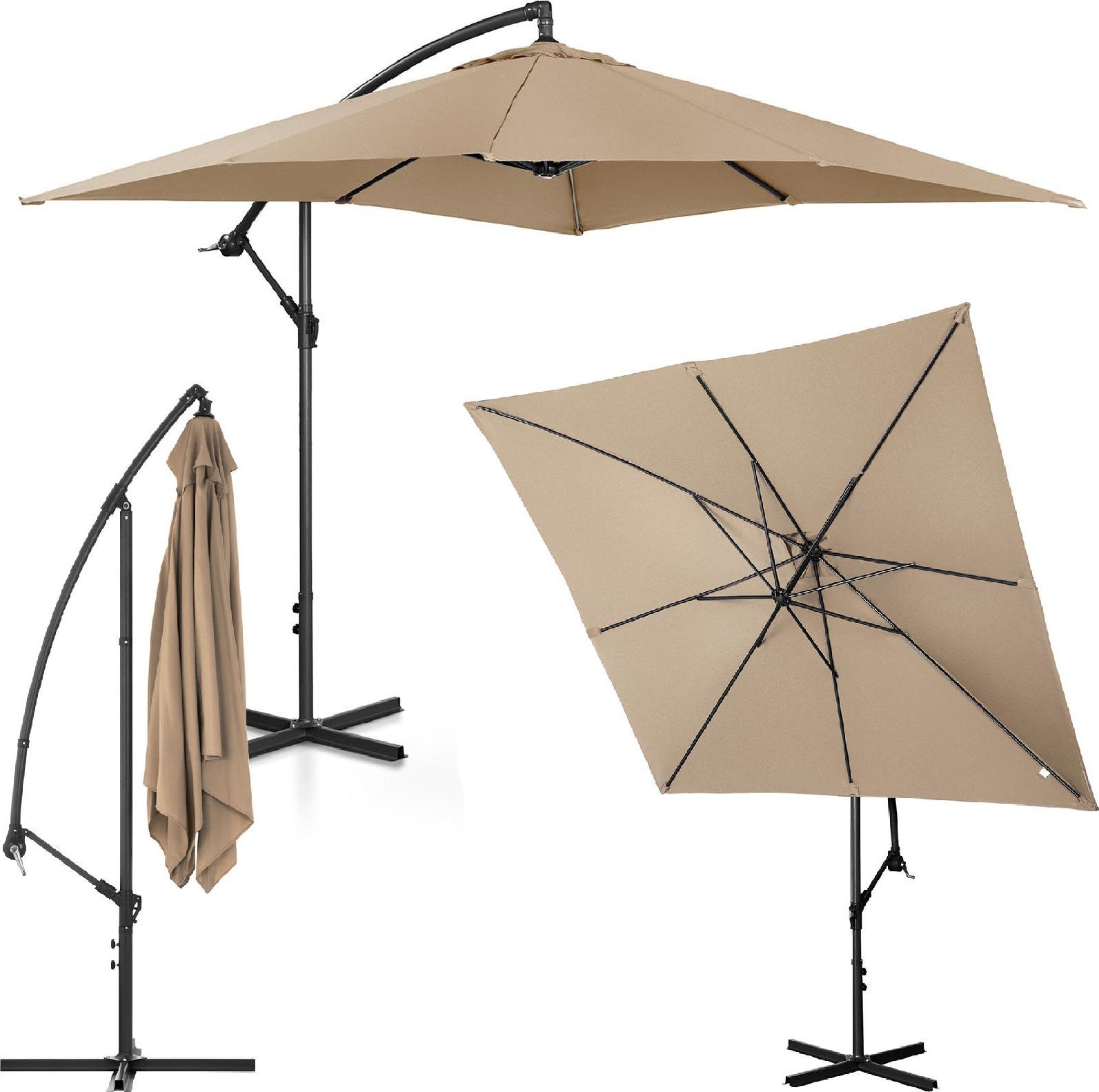 Uniprodo Parasol ogrodowy na wysięgniku kwadratowy 250 x 250 cm szarobrązowy Parasol ogrodowy na wysięgniku kwadratowy 250 x 250 cm szarobrązowy