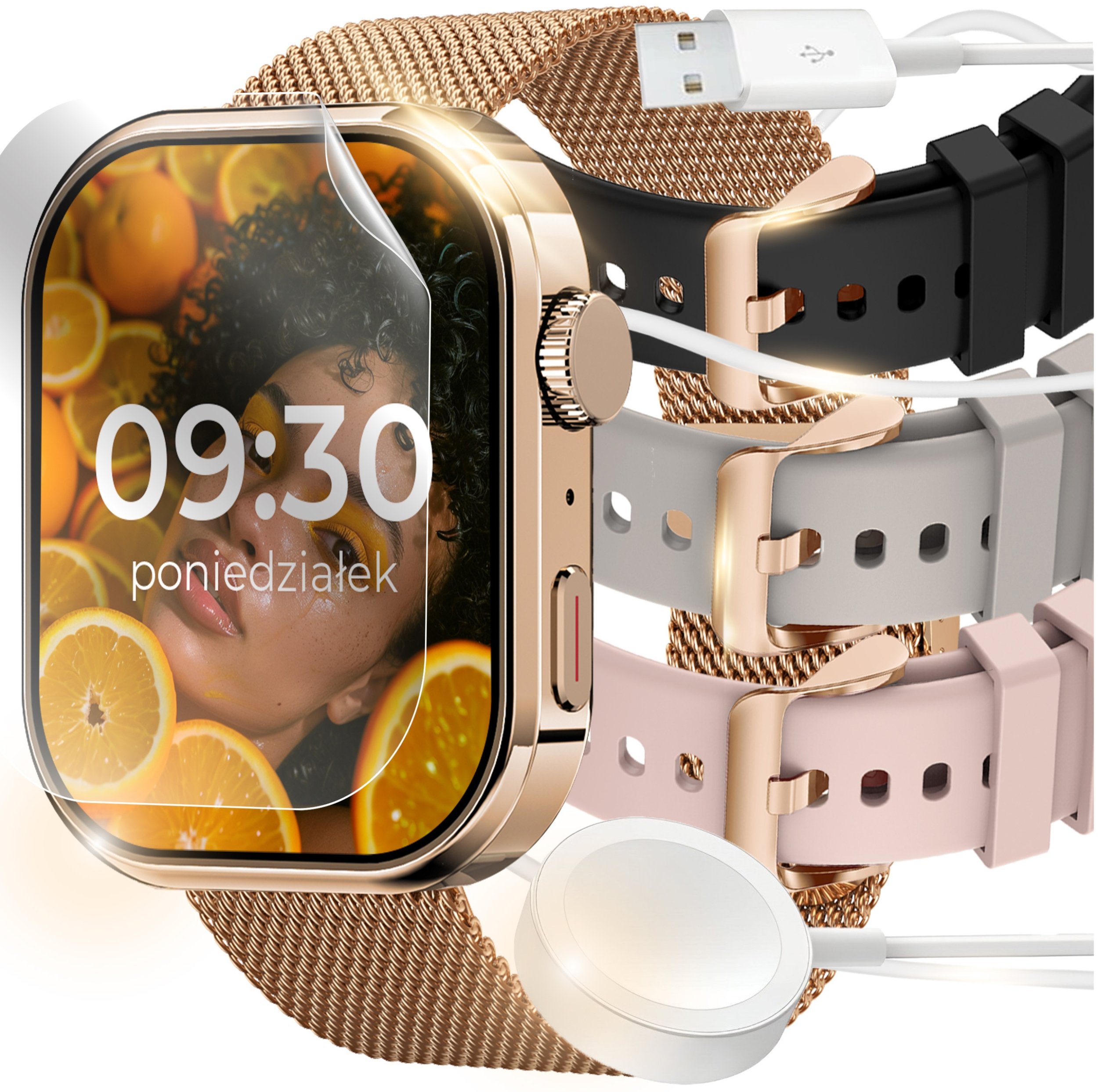 SMARTWATCH ZEGAREK DAMSKI ROZMOWY SPORT ZDROWIE ZLOTY CUKIER POWIADOMIENIA