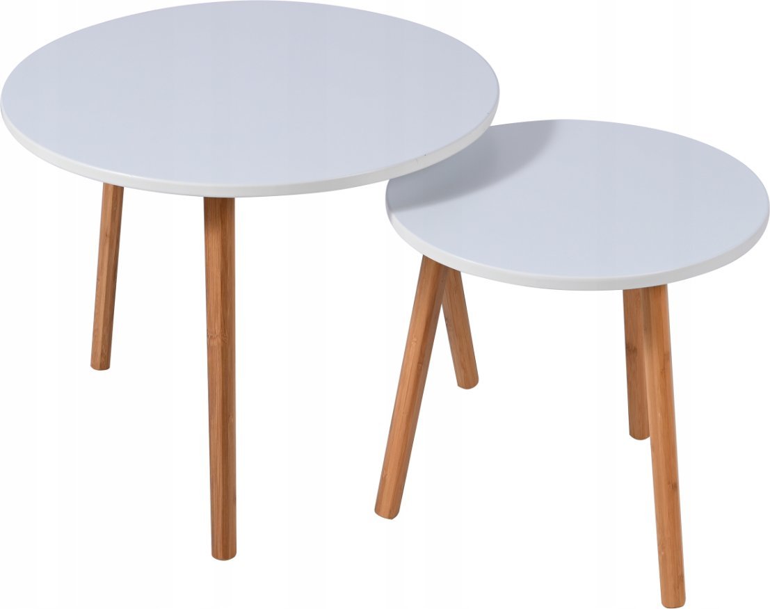kontrast Stoliki kawowe okrągłe zestaw stolików do salonu fi 55x45 , fi 40x40 białe