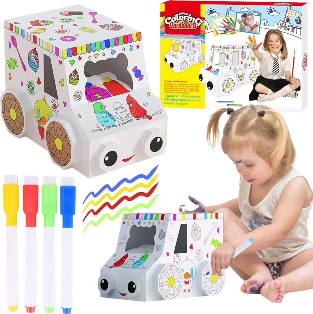 ZESTAW ARTYSTYCZNY SAMOCHÓD AUTO DO MALOWANIA SKŁADANIA KOLOROWANIA TEKTURA