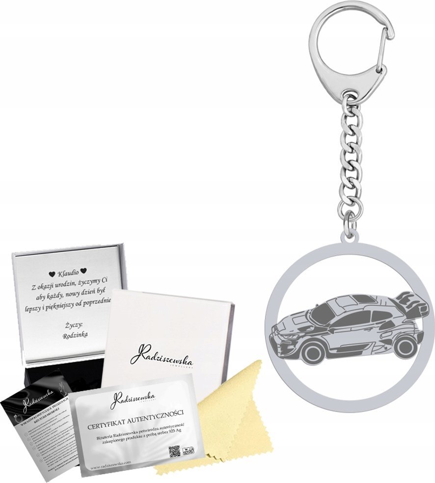 Radziszewska Jewellery Brelok do kluczy Rajdowe Mistrzostwa Świata WRC SREBRO 925 Prezent GRAWER